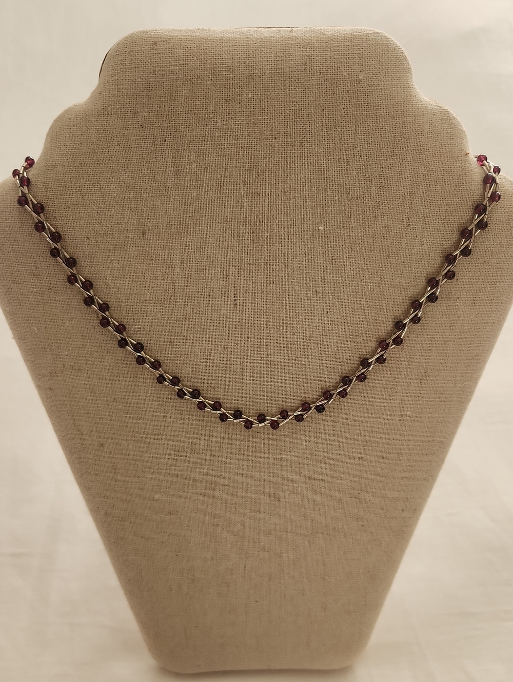Delicate Garnet Bead Sterling Silver Necklace